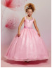 Beaded Queen Anne Neck Glittering Tulle Flower Girl Dress